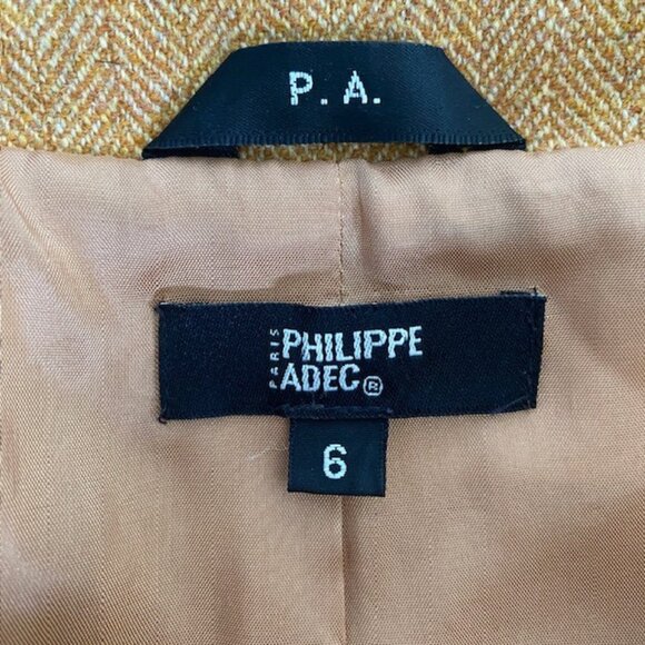PHILLIPE ADEC Camel Wool Blend Tweed Jacket with Burgundy Trim Sz 6 - Picture 14 of 16